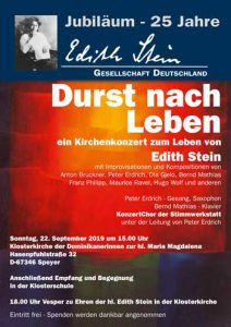 Plakat zum Ein Kirchenkonzert zum Leben von Edith Stein